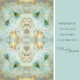 Papel De Seda Peacock Feathers Gold and Dusty Blue Decoupage