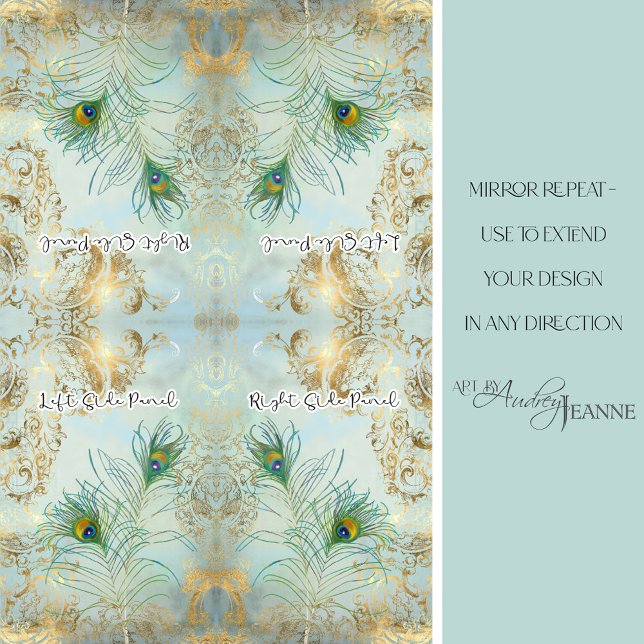 Papel De Seda Peacock Feathers Gold and Dusty Blue Decoupage (Criador carregado)