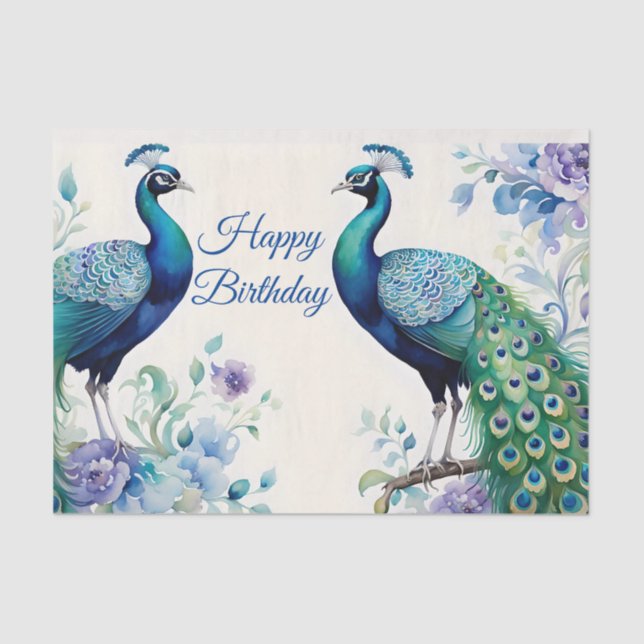 Papel De Seda Peacock floral aquarela Aniversário (Frente )