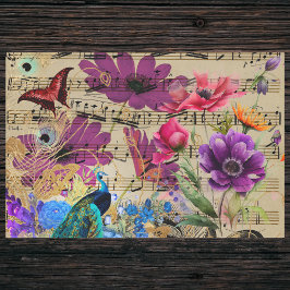 Papel De Seda Peacock Spring Flowers Musical Score and Butterfly