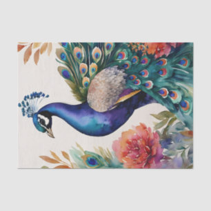 Papel De Seda Peacock Watercolor Art Floral