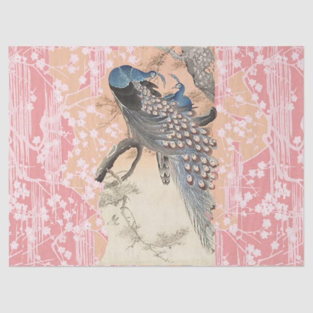 Papel De Seda PEACOCKS, PINK BRANCO SAKURA FLORES Japoneses Fora (Frente )