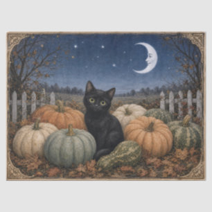 Papel De Seda Pedaço de Abóbora com Gato Preto Vintage