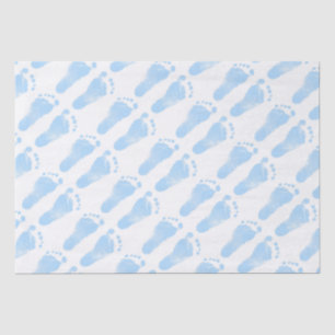Papel De Seda Pegadas de Bebê Azul e Branco