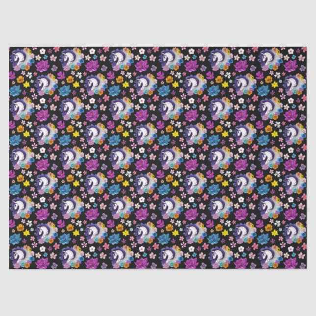 Papel De Seda Pégasus Floral Preto (Frente )
