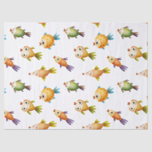 Papel De Seda Peixe dourado branco colorido na desoupágina bran