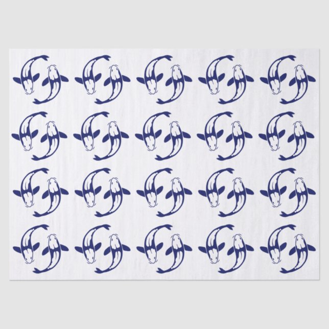 Papel De Seda Peixe Koi Karp #2 DIY Cores Azul (Frente )