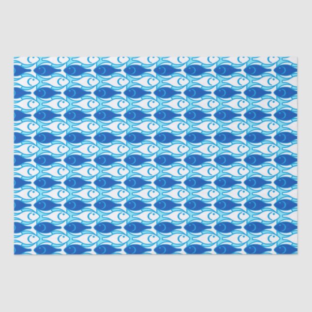 Papel De Seda Peixe moderno do século médio, papel-tecidos azul- (Frente )