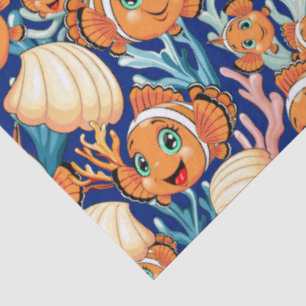Papel De Seda Peixe palhaço Desenho animado Fofo Família Subaquá