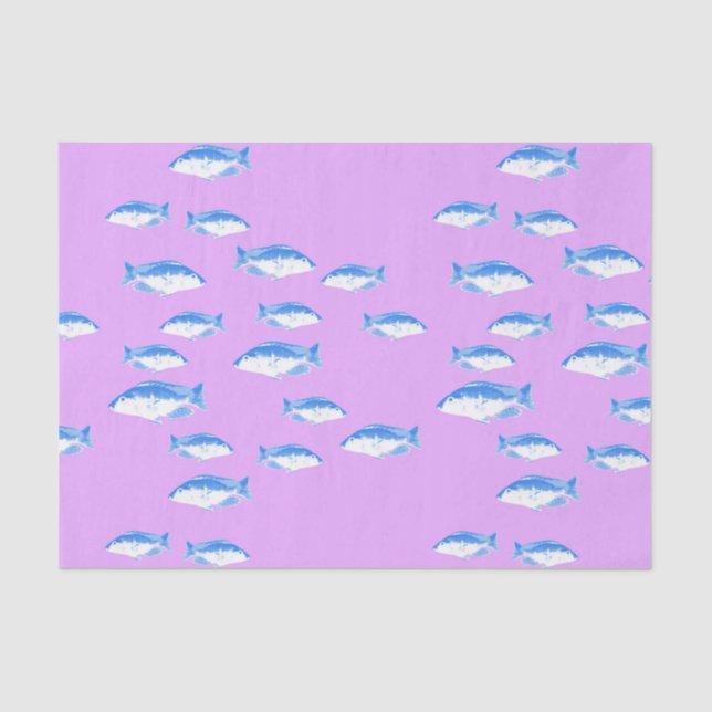 Papel De Seda Peixes azuis em lilás (Frente )