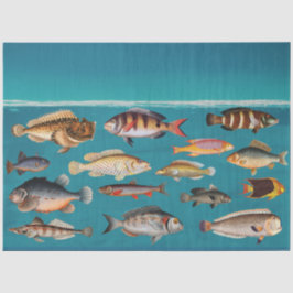 Papel De Seda Peixes Coloridos Sob Água Do Oceano Azul