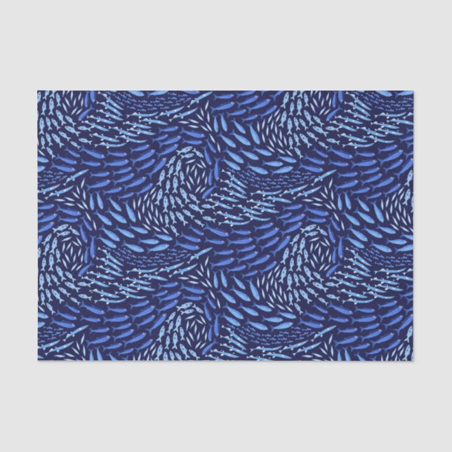 Papel De Seda Peixes do Oceano Azul para Nadar - Escuro (Frente )