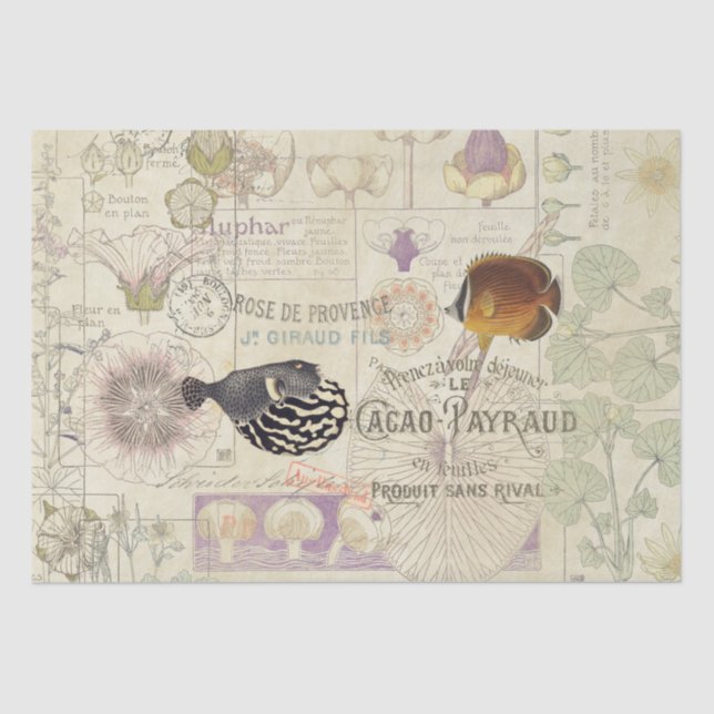 Papel De Seda Peixes franceses da flor de Nouveau da arte das (Frente )