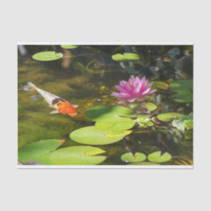 Papel De Seda Peixes Koi na Água Lily Pond