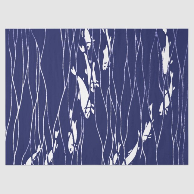 Papel De Seda Peixes Nadando Submarino Azul (Frente )