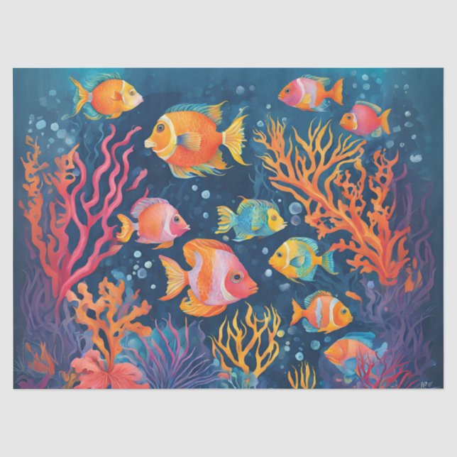 Papel De Seda Peixes Tropicais Vibrantes (Frente )
