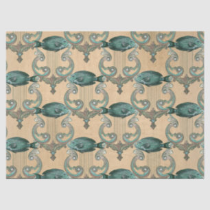 Papel De Seda Peixes Verdes e Harpes na Decoupage do Tan