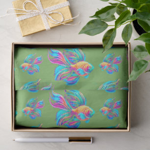 Papel De Seda Peixes Verdes Ocupados