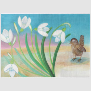 Papel De Seda Pêlos de primavera - Pássaros e neves