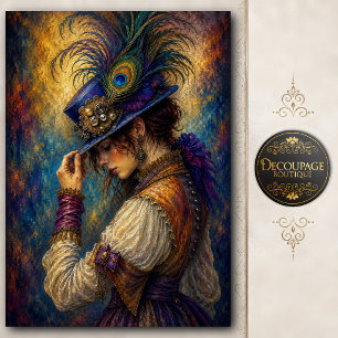 Papel De Seda Pena de Pavão Dama Vitoriana Decoupage