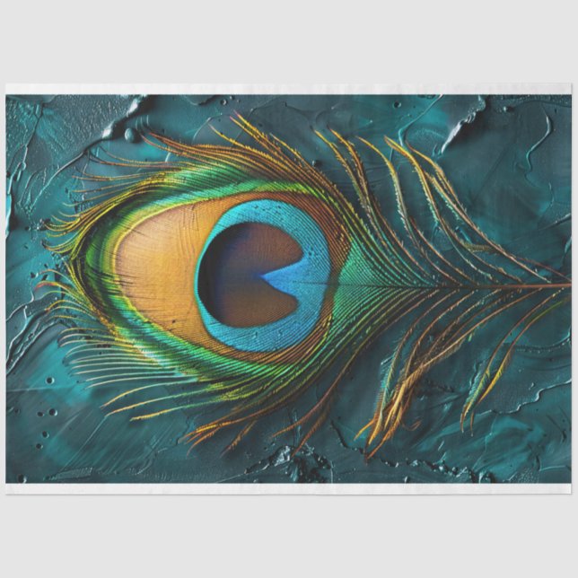 Papel De Seda Pena de Pavão Macro Pintura a Óleo Decoupage (Frente )