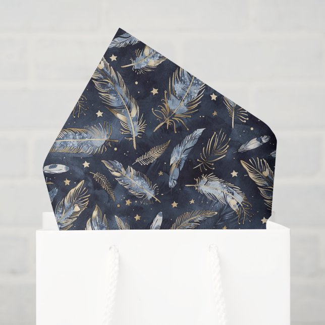 Papel De Seda Pena Dourada Estrelas Aniversário (Sacola de presentes)