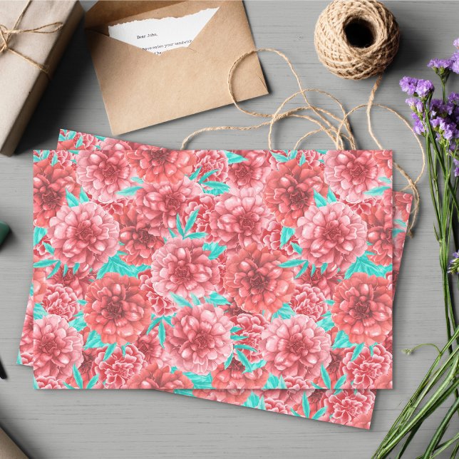 Papel De Seda Pena Rosa Mão Desenhada Padrão Floral (Pink Floral Pattern Tissue Paper)