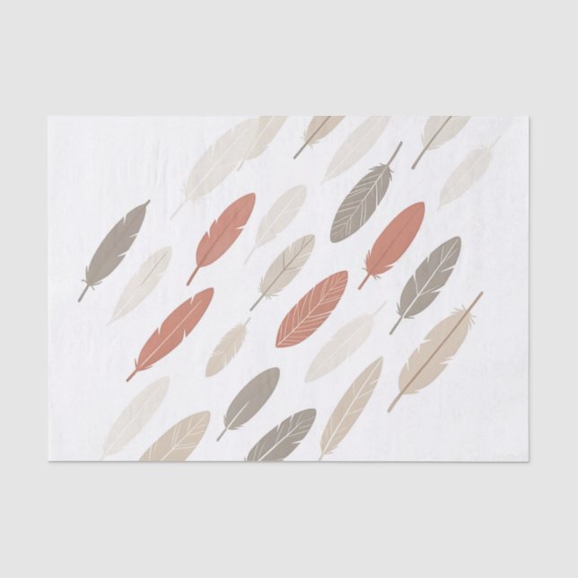 Papel De Seda Penas Boho Ferrugem Bege Padrão Diagonal (Frente )