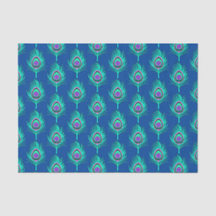 Papel De Seda Penas de Pavão, Aqua no Azul Profundo de Cobalto