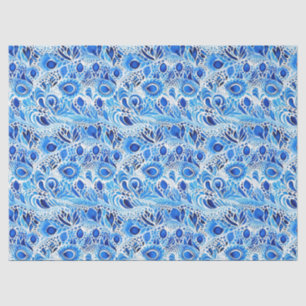 Papel De Seda Penas de Pavão Branco Azul