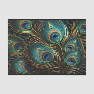 Papel De Seda Penas de Peacock em Deco de Arte Vibrante