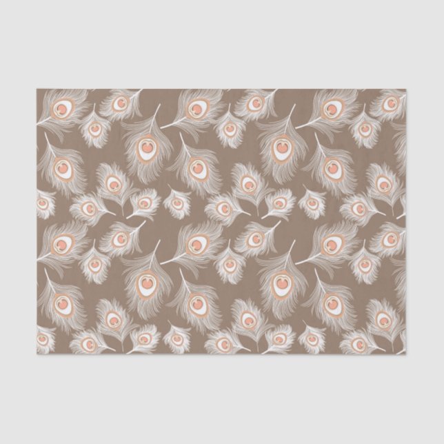 Papel De Seda Penas de Pêssego Branca e Pêssego em Taupe Tan (Frente )