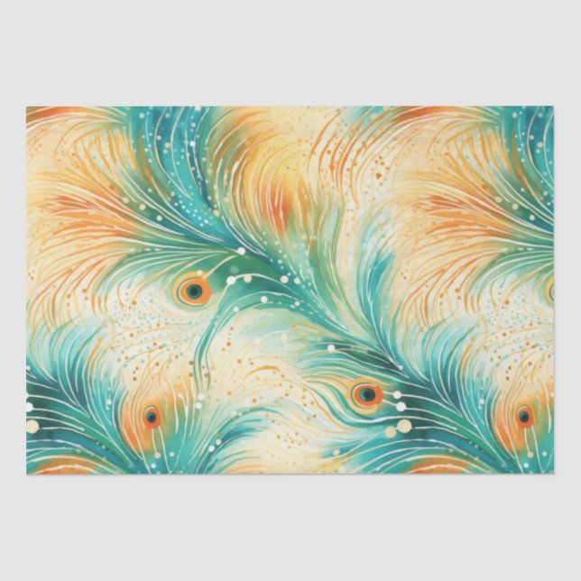 Papel De Seda Penas de Pêssego Laranja Tropical II (Frente )