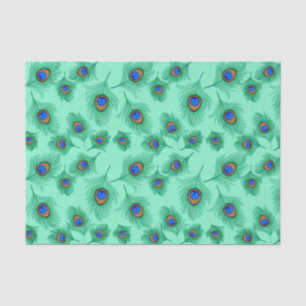 Papel De Seda Penas de turquesa-pavão em Aqua claro