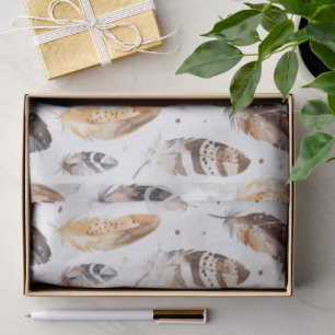 Papel De Seda Penas Nativas Tribais de Creme Castanho