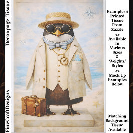 Papel De Seda Penguin Seaside Traveller & Mala FG5 Decoupage