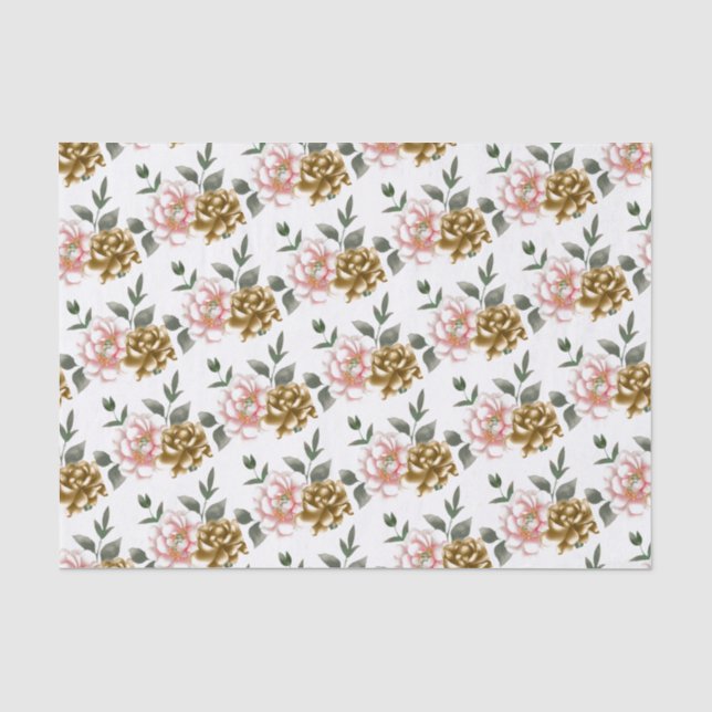 Papel de Seda Peônia Bronze e Rosa (Frente )