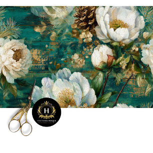 Papel De Seda Peônia de Inverno Azul-Verde Decoupage Sem Costura