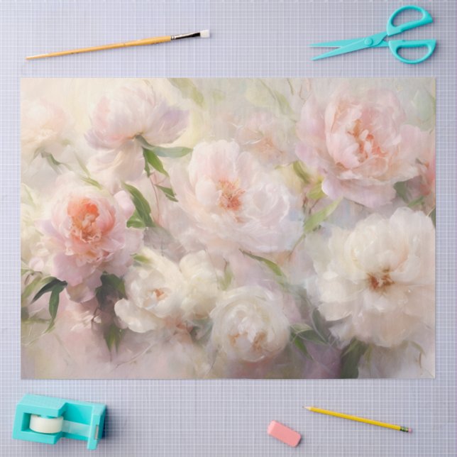Papel De Seda Pêonias Brancas e Cor-de-Rosa Desvinculadas (Arte )