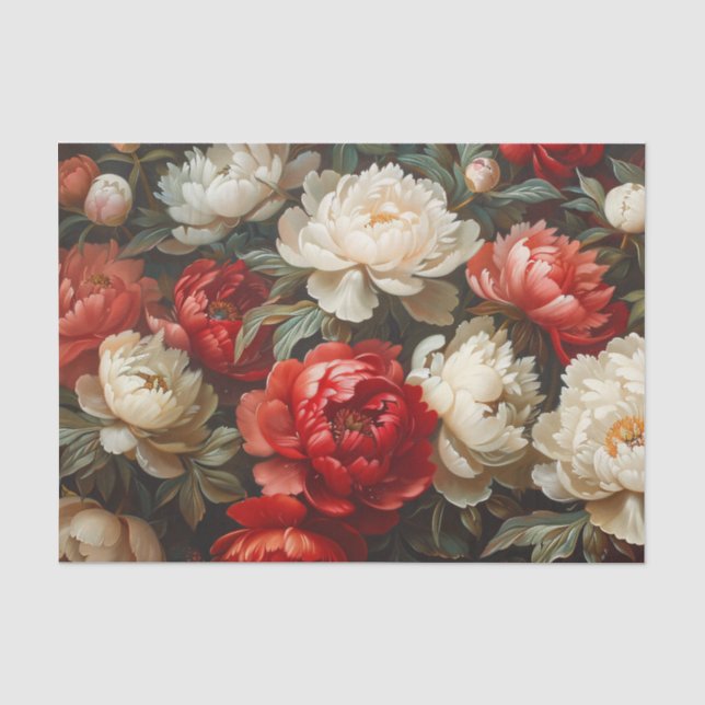 Papel De Seda Peônias em Decoupage Vermelho e Branco (Frente )