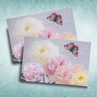 Papel De Seda Peônias Rosa, Amarelo e Branco Vintage Borboleta