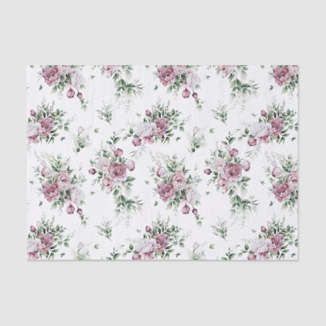 Papel De Seda Pêonias rosa-d'água e verde (Frente )