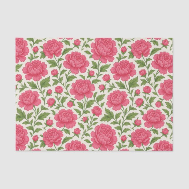 Papel De Seda Peônias Rosa Luxuriante Floral Estética (Frente )