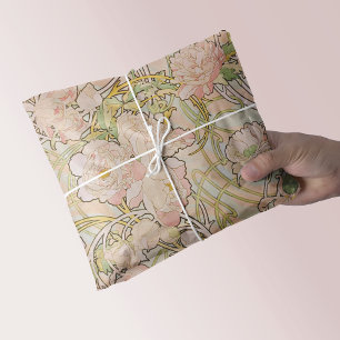 Papel De Seda Pêonias Rosa Padrão Floral