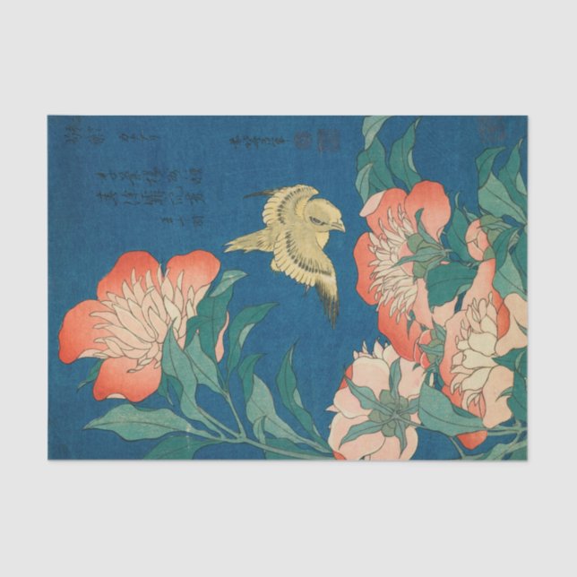 Papel De Seda Peonies and Canary, 1834, por Katsushika Hokusai (Frente )
