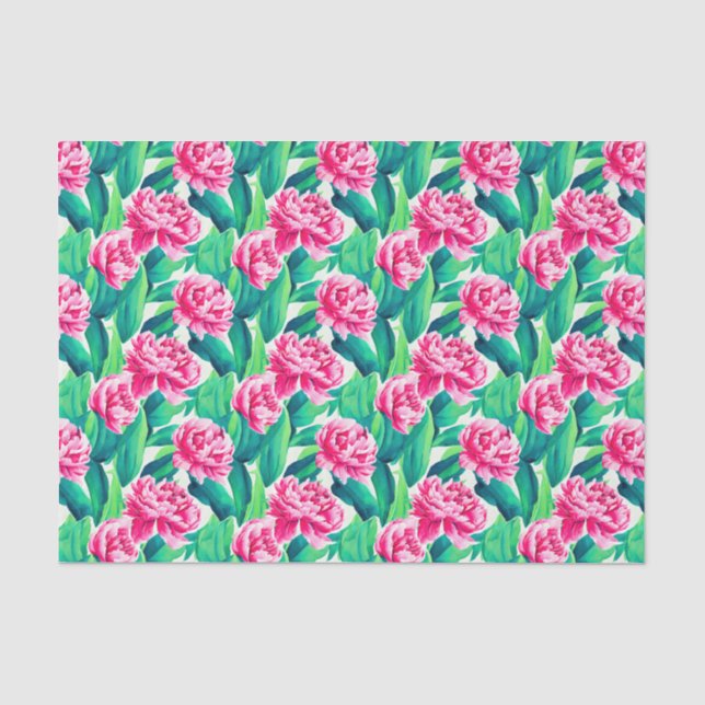 Papel De Seda Peonies Rosa Impressão de Aquarela (Frente )