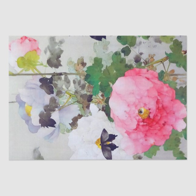 Papel De Seda Peony e Borboleta (detalhes), Watanabe Seitei (Frente )