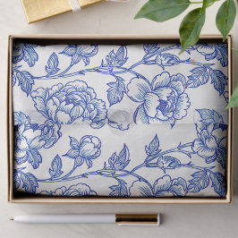 Papel De Seda Peony Rosa de Chinoiserie Azul e Branca