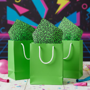 Papel De Seda Pequena Estampa de Leopardo Fluorescente Verde