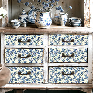 Papel De Seda Pequena Vintage Pássaros Azuis Delft Floral Cottag
